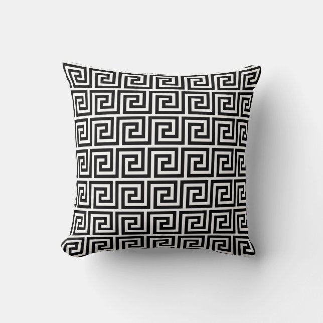 Élégant Coussin de Jet Égéen Noir et Blanc (Recto)