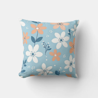 Élégant Coussin de Jet Émouvant Fleurs Bleu Pâle e