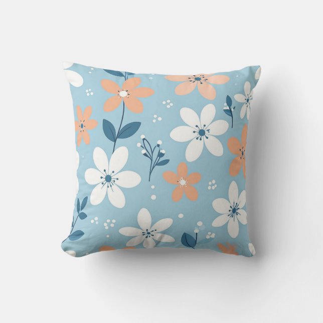 Élégant Coussin de Jet Émouvant Fleurs Bleu Pâle e (Recto)