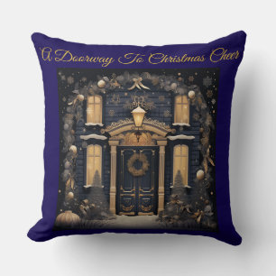 Élégant Coussin de Jet Vintage Bleu Nuit et Or