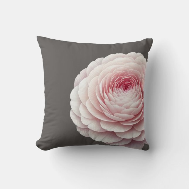 Élégant Coussin de Jeté à Fleurs en Charbon Chaud  (Recto)