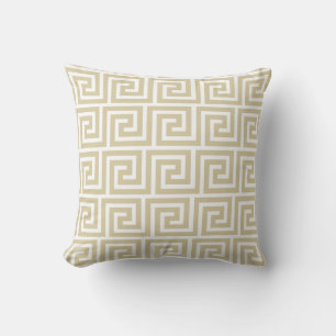 Élégant Coussin de Jeté à Motif Grec Beige et Blan