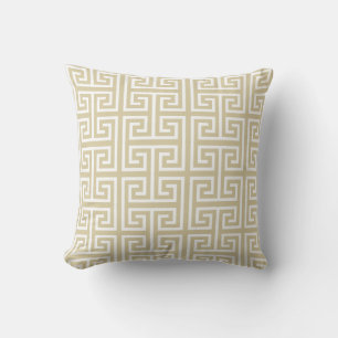 Élégant Coussin de Jeté à Motif Grec Beige et Blan