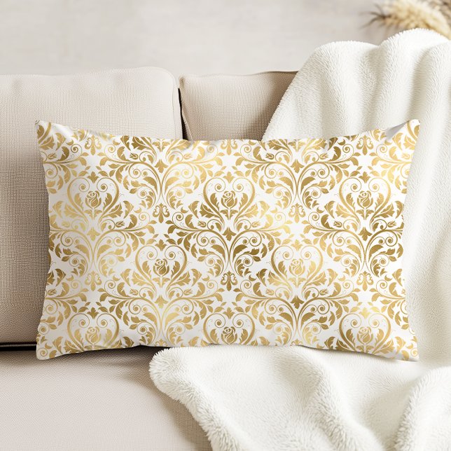 Élégant Coussin de Jeté en Damassé Doré et Blanc d (Créateur téléchargé)