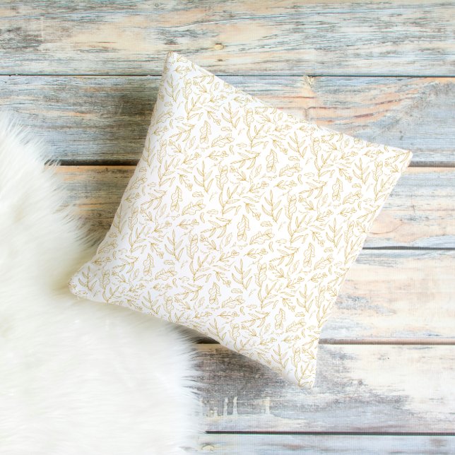 Élégant Coussin de Jeté en Or avec Dessin Botaniqu (Créateur téléchargé)