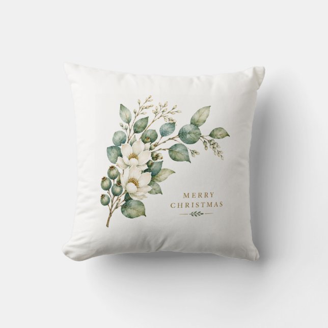 Élégant Coussin de Noël à Motif Botanique d'Eucaly (Recto)