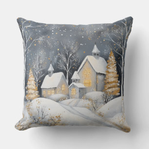 Élégant Coussin de Noël – Blanc et Or