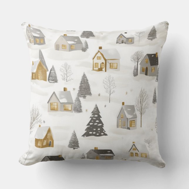 Élégant Coussin de Noël – Blanc et Or (Recto)