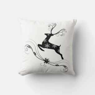 Élégant Coussin de Noël noir et blanc cerf