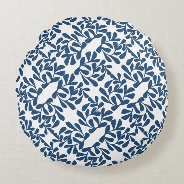 Élégant Coussin de ronde Bleu Botanique (Devant)