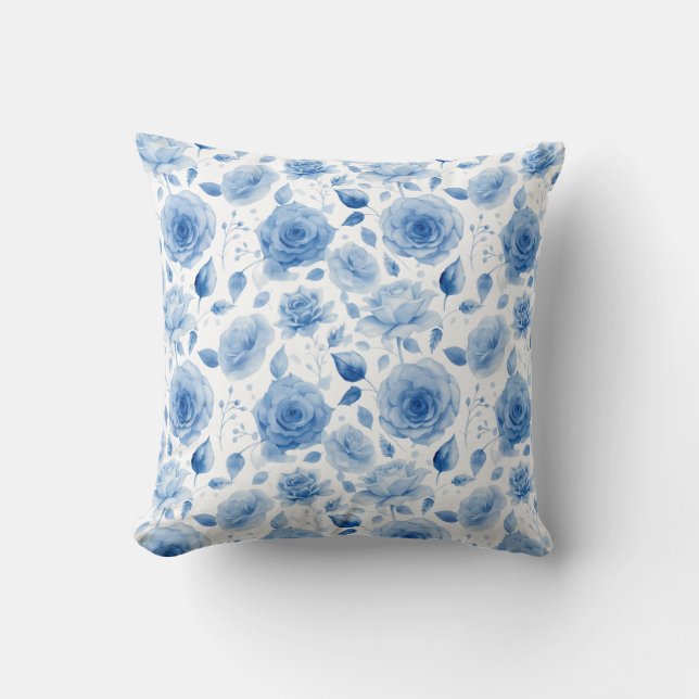 Élégant Coussin de Rose à l'Aquarelle Bleue - Mais (Recto)