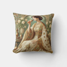 Élégant Coussin décoratif avec femme Vintage