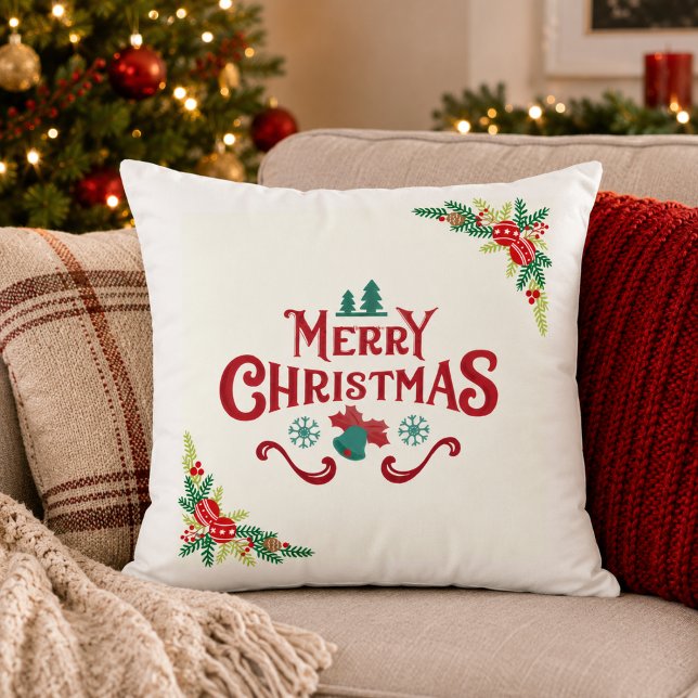 Élégant Coussin Décoratif de Noël Joyeux (Créateur téléchargé)