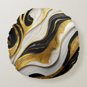 Élégant Coussin décoratif en or noir marbrée