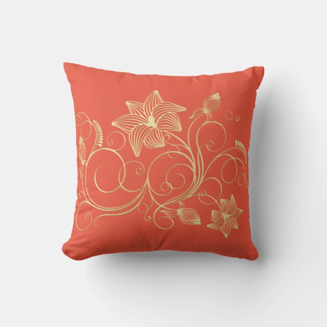 Élégant coussin décoratif fleur et feuilles de lie (Recto)