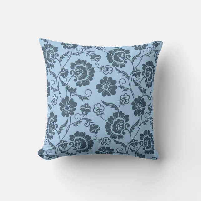 Élégant Coussin Décoratif Fleurs Bleues (Recto)