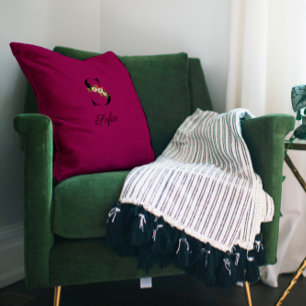 Élégant coussin décoratif monogramme hibiscus bord