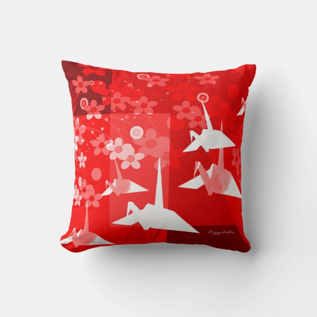 Élégant Coussin d'oeuvres d'Origami rouge et blanc (Recto)
