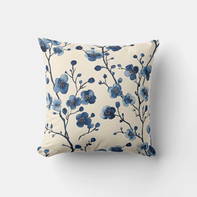 Élégant Coussin Floral Bleu (Recto)