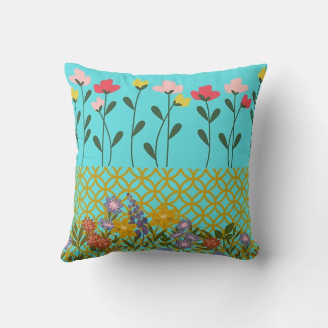 "Élégant Coussin floral en forme de Carré (Verso)