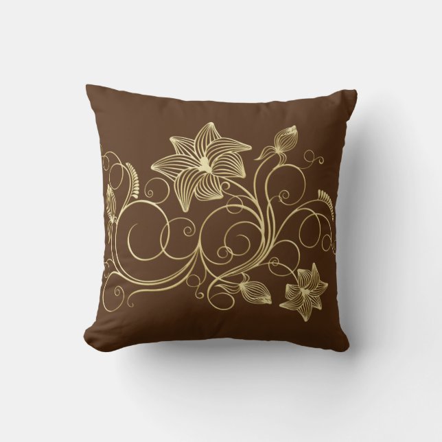 Élégant coussin jeté avec fleurs et feuilles de li (Recto)