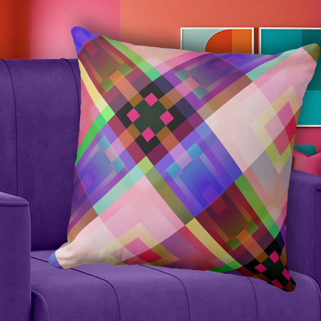 Élégant Coussin Motif de printemps Abstrait (Pillow with an abstract geometric colorful pattern reminding of spring.)