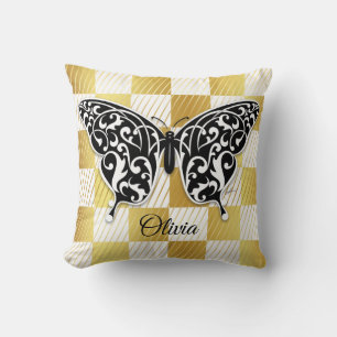 Élégant Coussin Papillon Noir