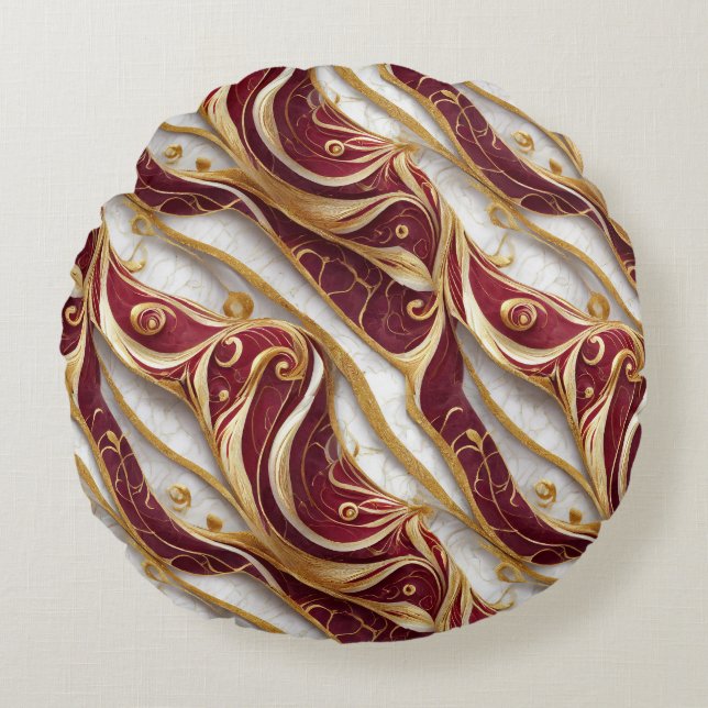 Élégant Coussin Rond à Jeter en Marbre Bourgogne & (Devant)