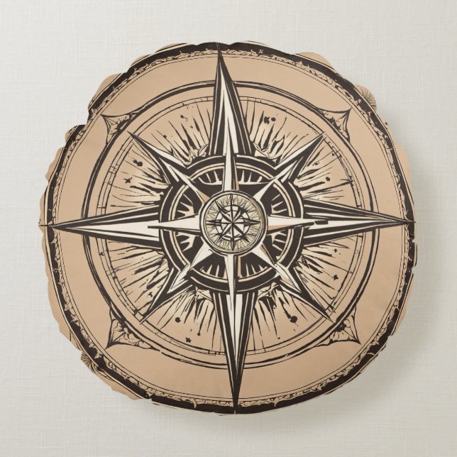 Elégant Coussin Rond Compass - Cadeau Mariage Parf