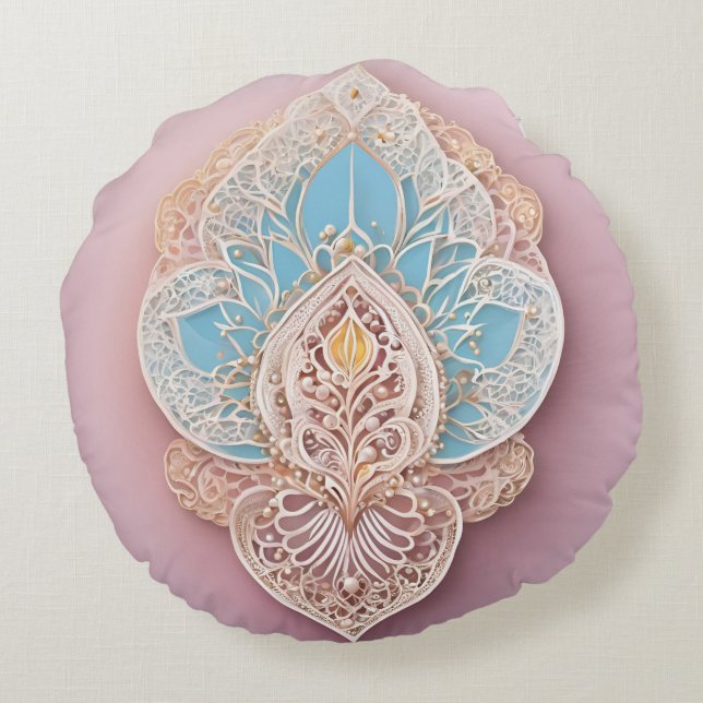 Élégant Coussin Rond en Dentelle 3D, Luxe pour Jeu (Dos)