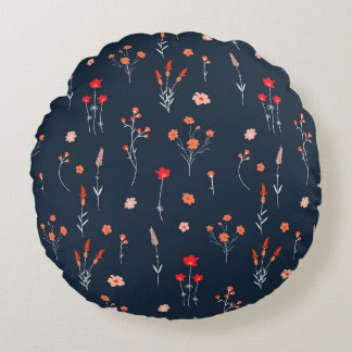 Élégant Coussin Rond Floral Navy