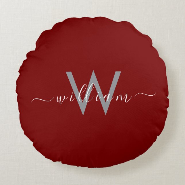Elégant Coussin rond rouge profond avec nom person (Devant)
