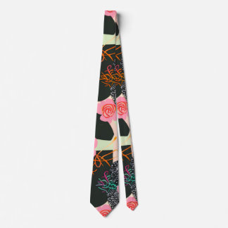 Élégant cravate à motif floral rose et noir