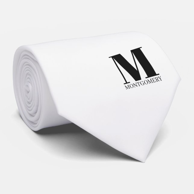 Élégant Cravate de Mariage Monogramme + Nom (Roulé)