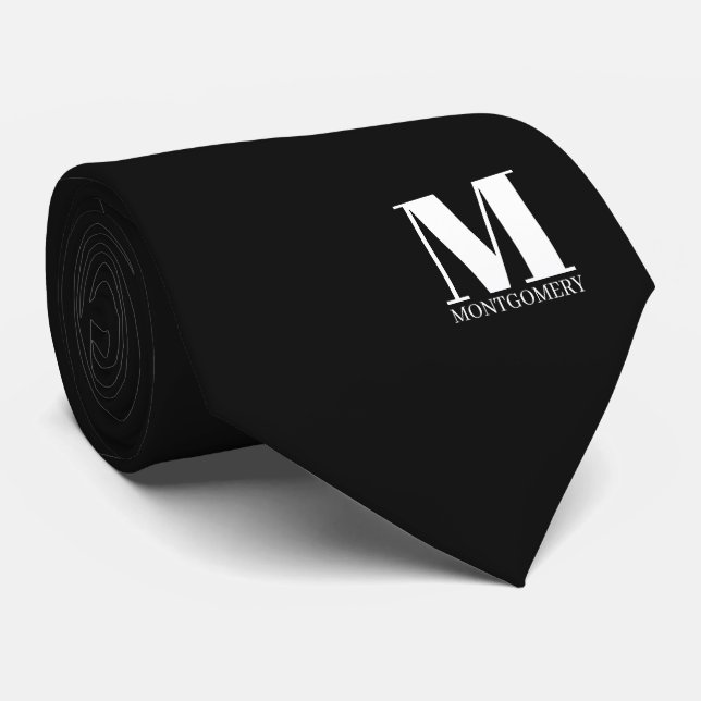 Élégant Cravate de Mariage Monogramme + Nom (Roulé)