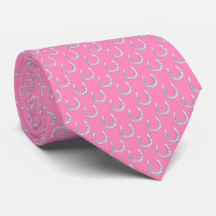 Élégant cravate rose tendre motif fer à cheval arg