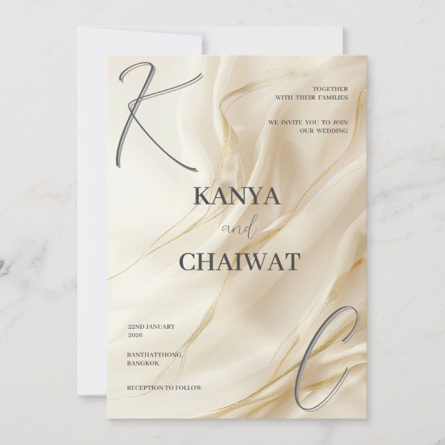 Elegant Cream Gold Wedding Invitation | Minimalist (Devant)