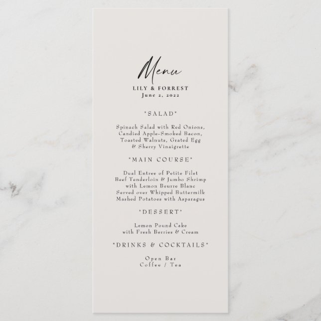 Elegant Crème Mariage Menu & Toasts (Devant)