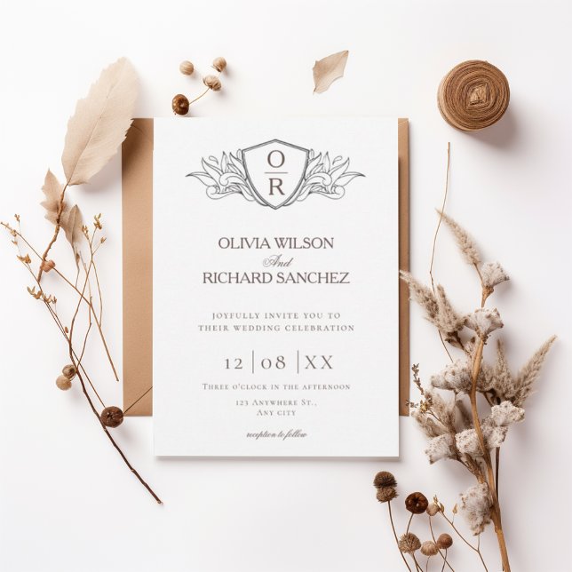 Elegant Crest Monogram Wedding Invitation (Créateur téléchargé)
