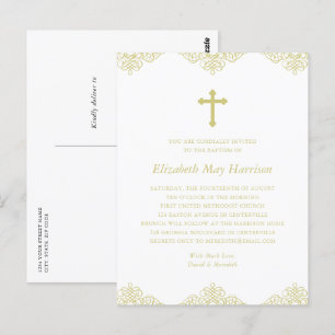 Elégant Croix d'or Baptême / Invitation Christenin