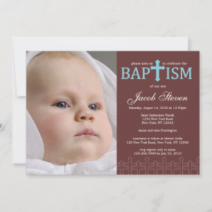 Elégant Cross Photo Baptism Invitation