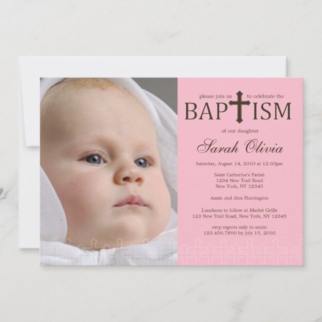 Elégant Cross Photo Baptism Invitation (Devant)