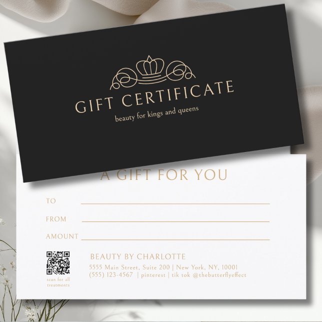 Elegant Crown Salon Black Beige Gift Certificate (Créateur téléchargé)