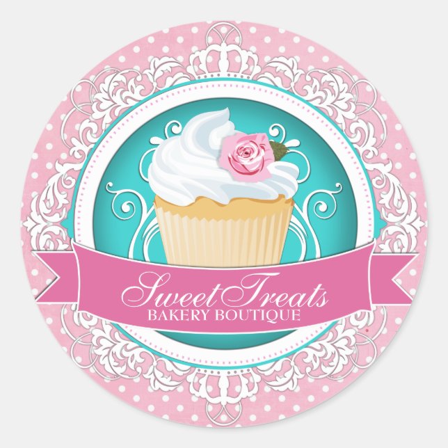 Élégant Cupcake Boulangerie Stickers Boîte (Devant)