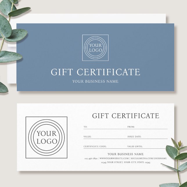 Elegant Custom Logo Blue Gift Certificate Voucher (Créateur téléchargé)