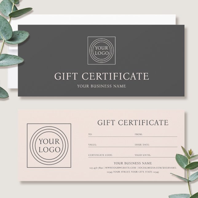 Elegant Custom Logo Gift Certificate Pink Gray (Créateur téléchargé)