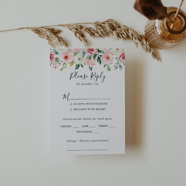 Élégant Dainty Floral Mariage Menu Choix RSVP (Créateur téléchargé)