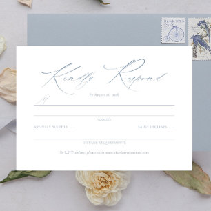 Élégant Dainty Script Dusty Blue Wedding RSVP