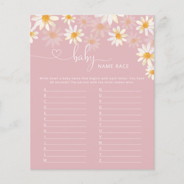 Elegant Daisy Baby Name Race Baby shower Jeu (Devant)