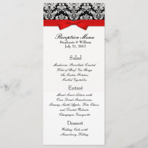 Elégant Damask avec Red Bow Reception Menu